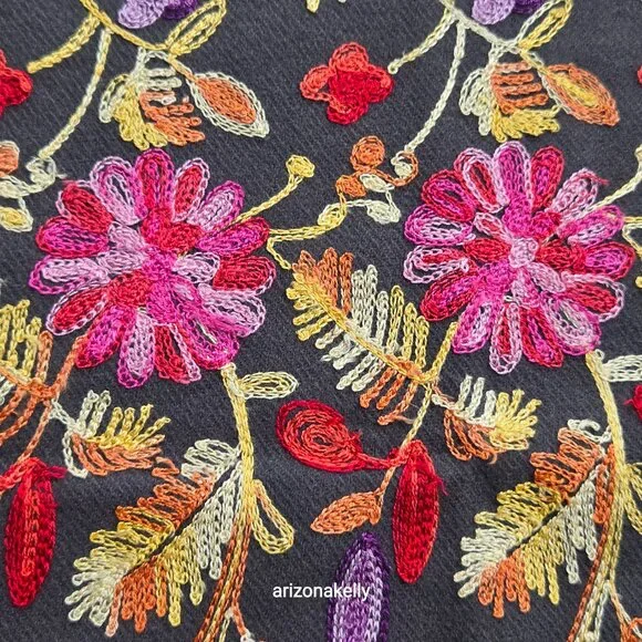 NWOT Cashmere Scarf With Chain Stitch Embroidery Colorful Woven - Picture 8 of 14